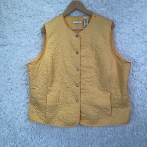 Lizgolf Quilted Floral Vest 2X Yellow Snap Front Golfcore Cottagecore